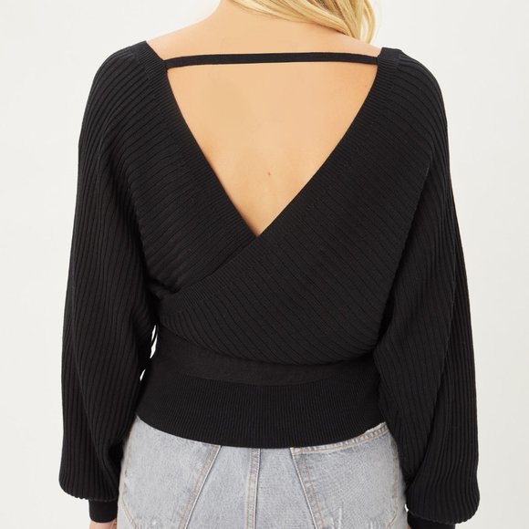 Black Warp Knit Belted Sweater - Picture 3 of 4